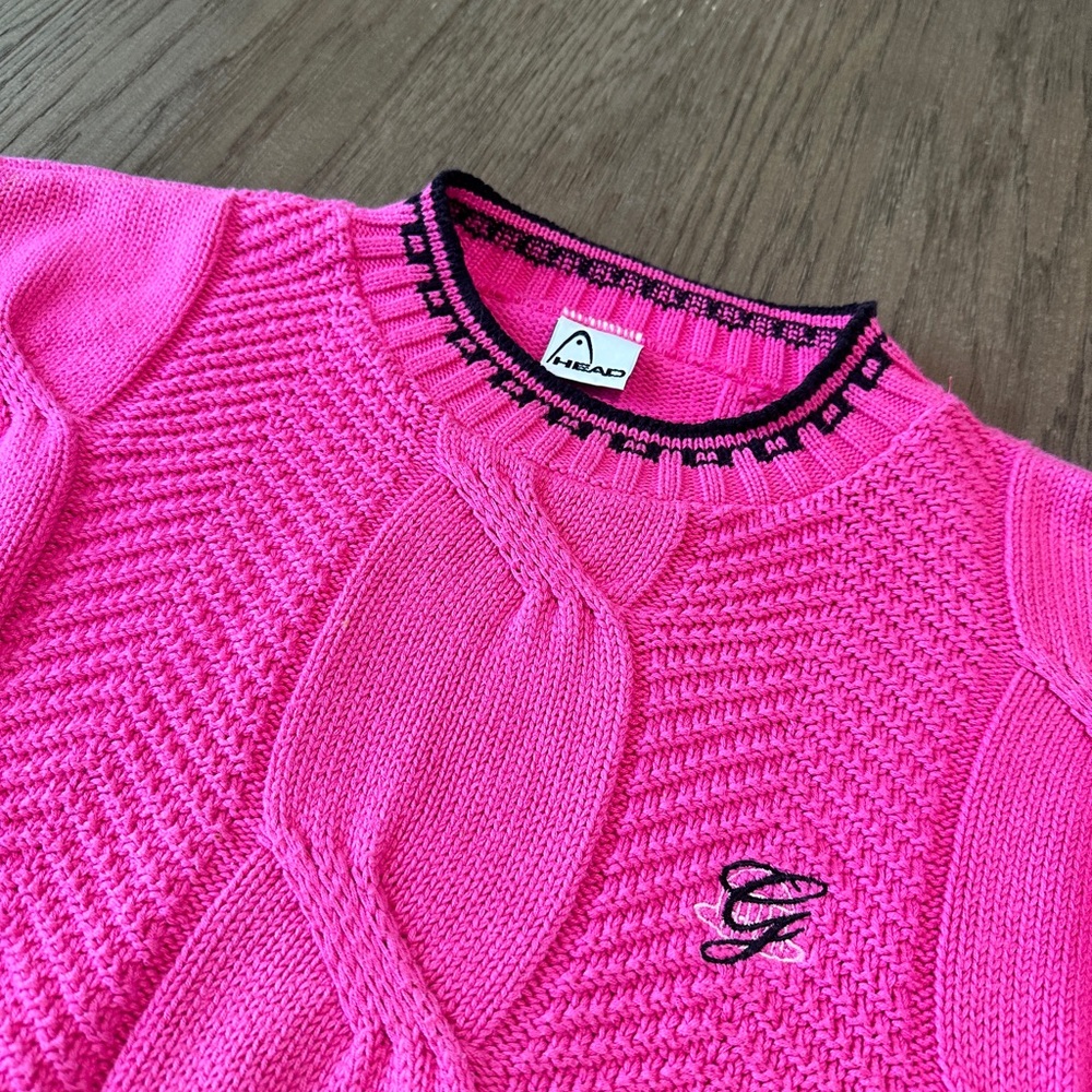 Head Women’s Cable Knit Crew Neck Sweater Size Large Pink - Picture 3 of 8